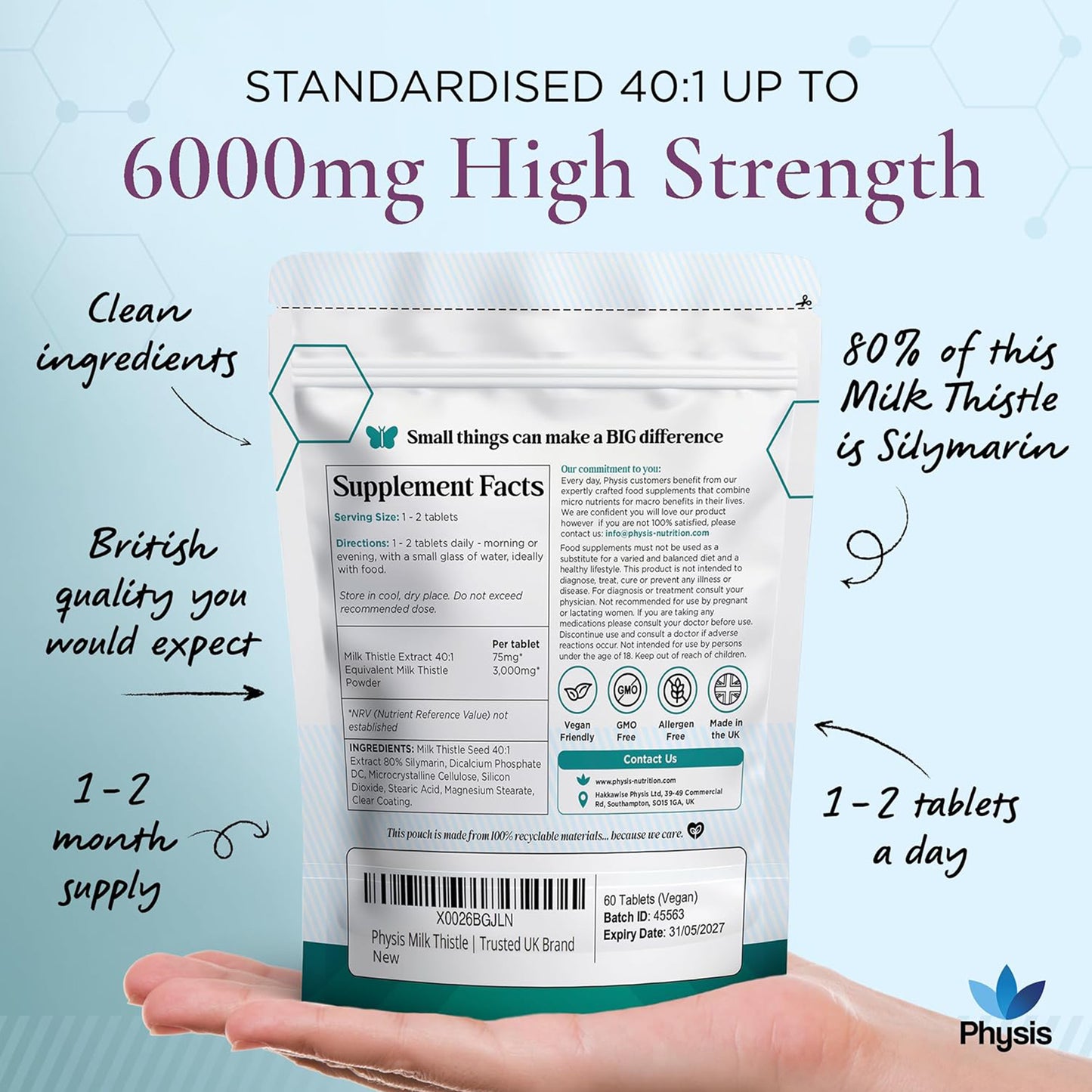 Physis Milk Thistle 80% Silymarin - 180 Capsules