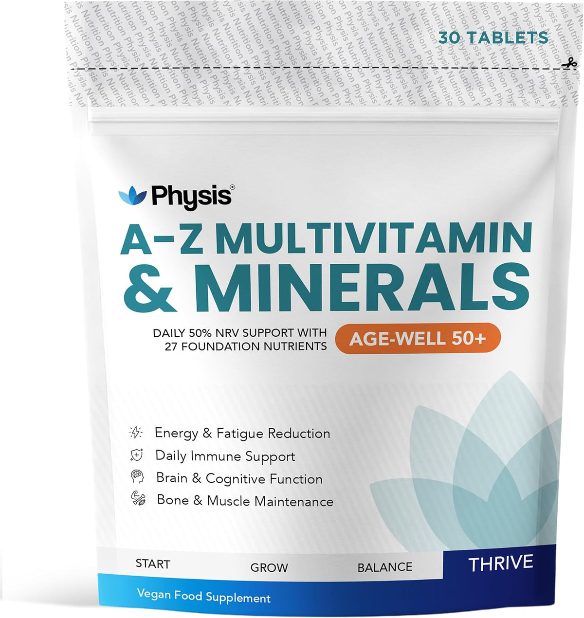 Physis A-Z Multivitamin & Minerals Age-Well 50+ – 30 Vegan Tablets