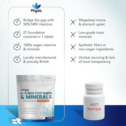 Physis A-Z Multivitamin & Minerals Age-Well 50+ – 30 Vegan Tablets
