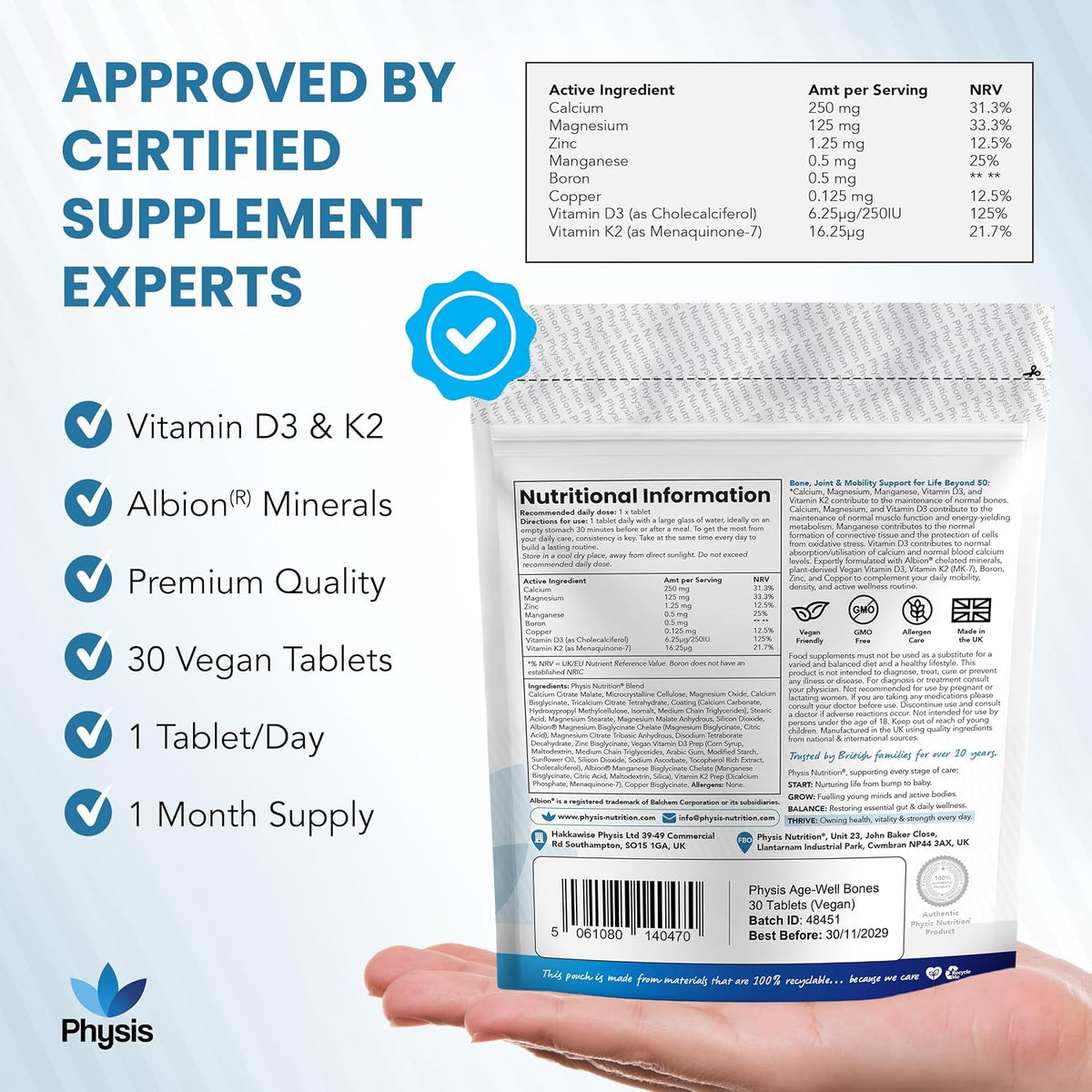 Physis Bone, Joint & Mobility Age-Well 50+ – 30 Vegan Tablets