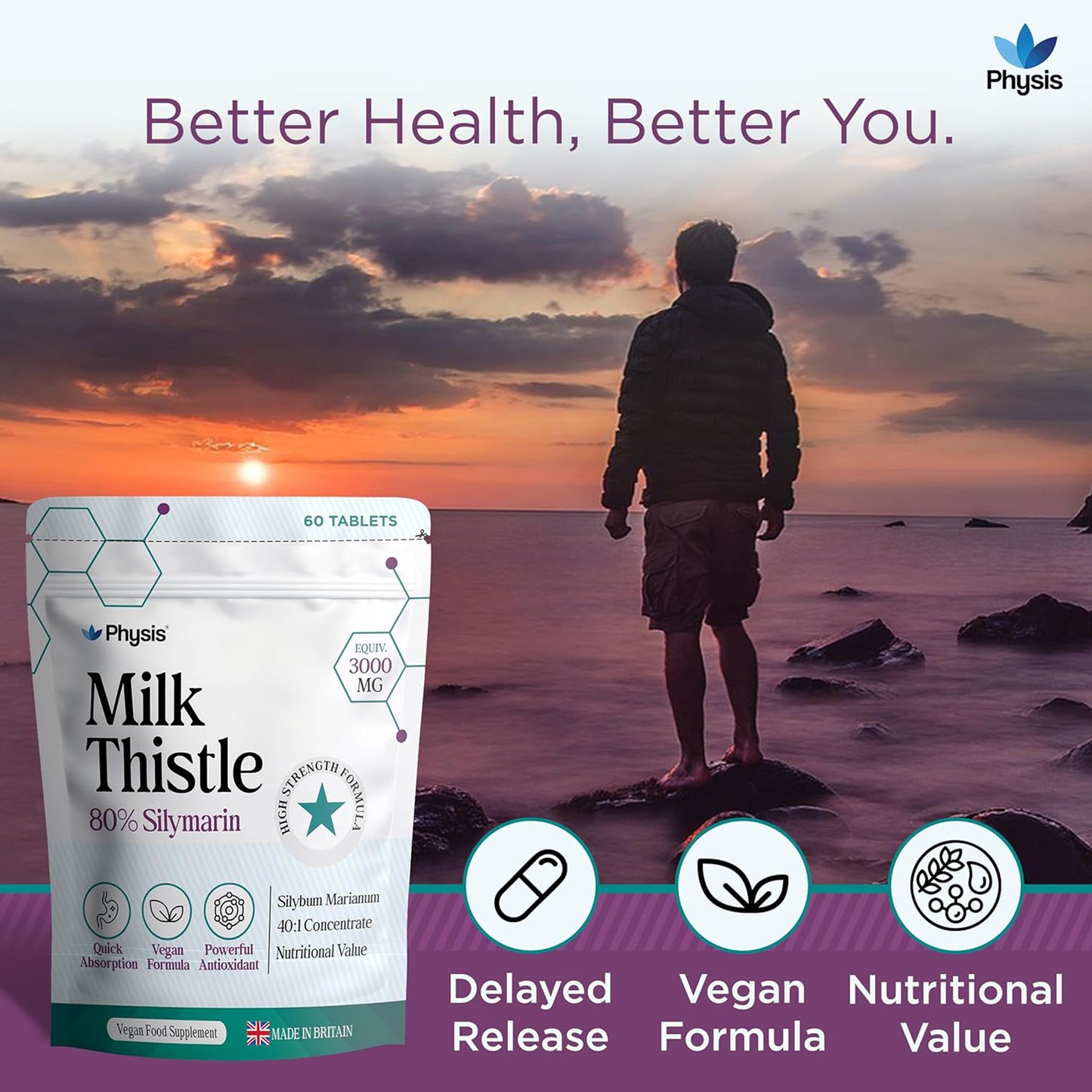 Physis Milk Thistle 80% Silymarin - 60 Capsules