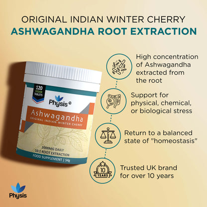 Physis Ashwagandha Tablets - High Strength 2000mg - 120 Tablets