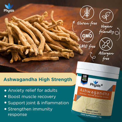 Physis Ashwagandha Tablets - High Strength 2000mg - 120 Tablets