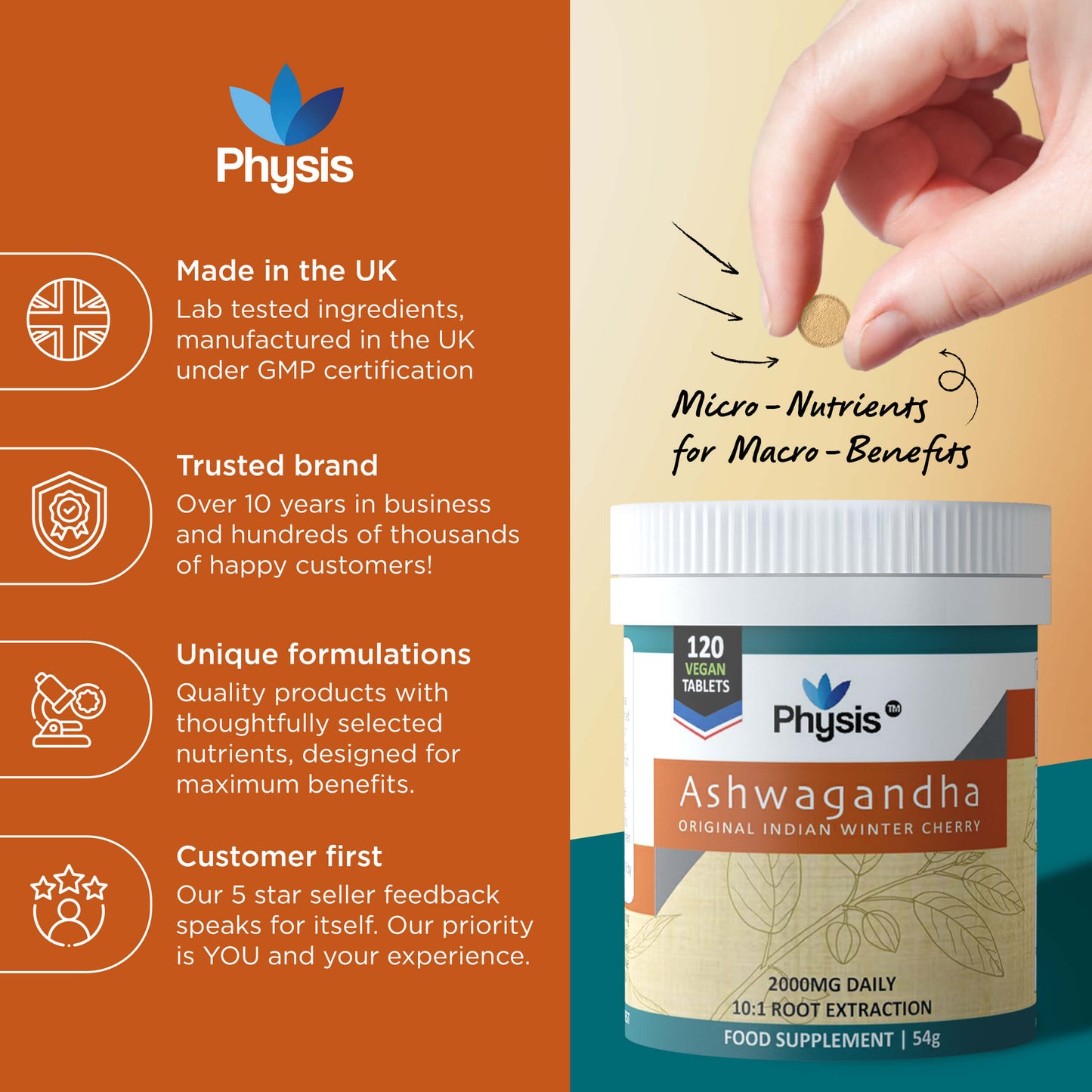 Physis Ashwagandha Tablets - High Strength 2000mg - 120 Tablets