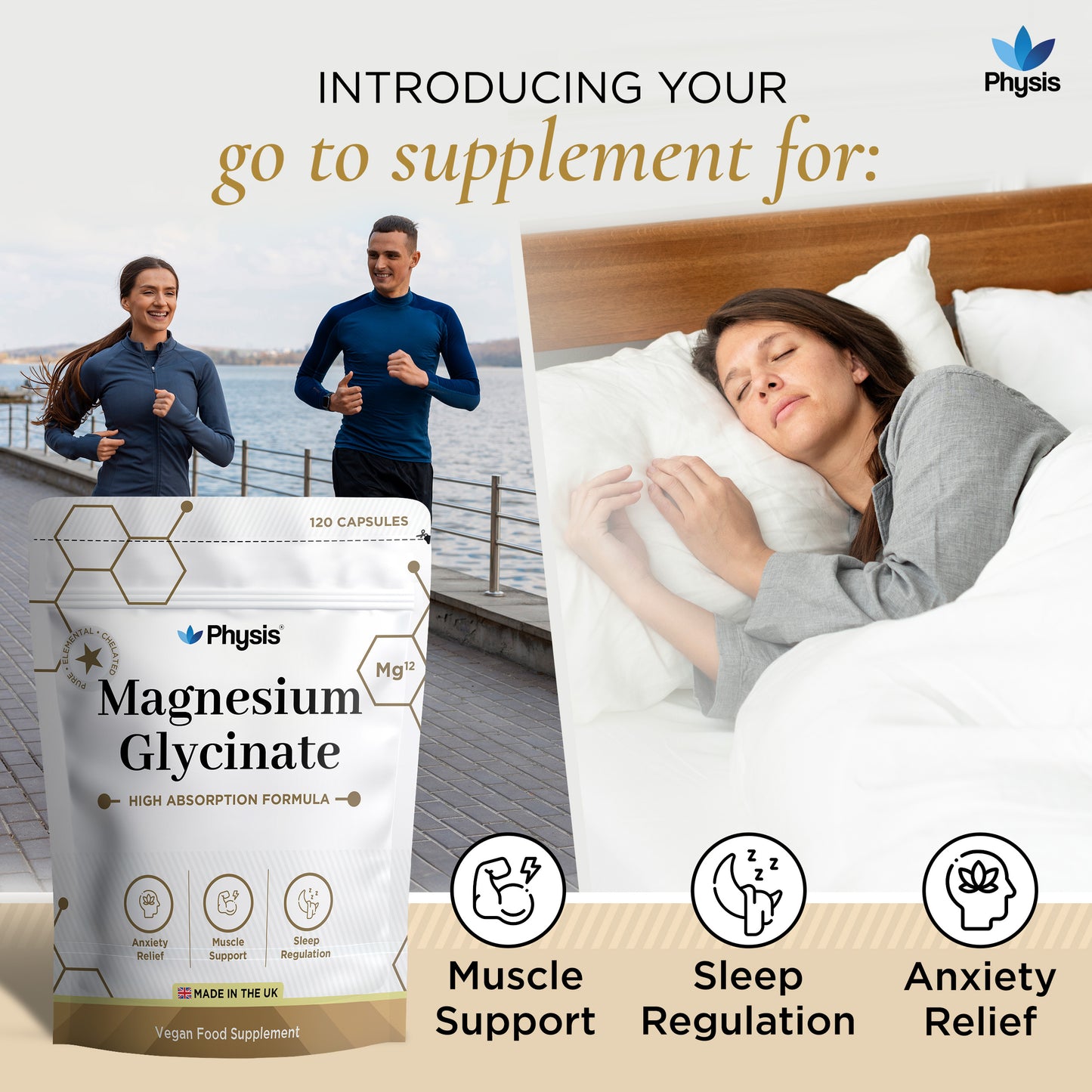 Physis Magnesium Glycinate - Deep Sleep and Anxiety Assist - 120 Capsules