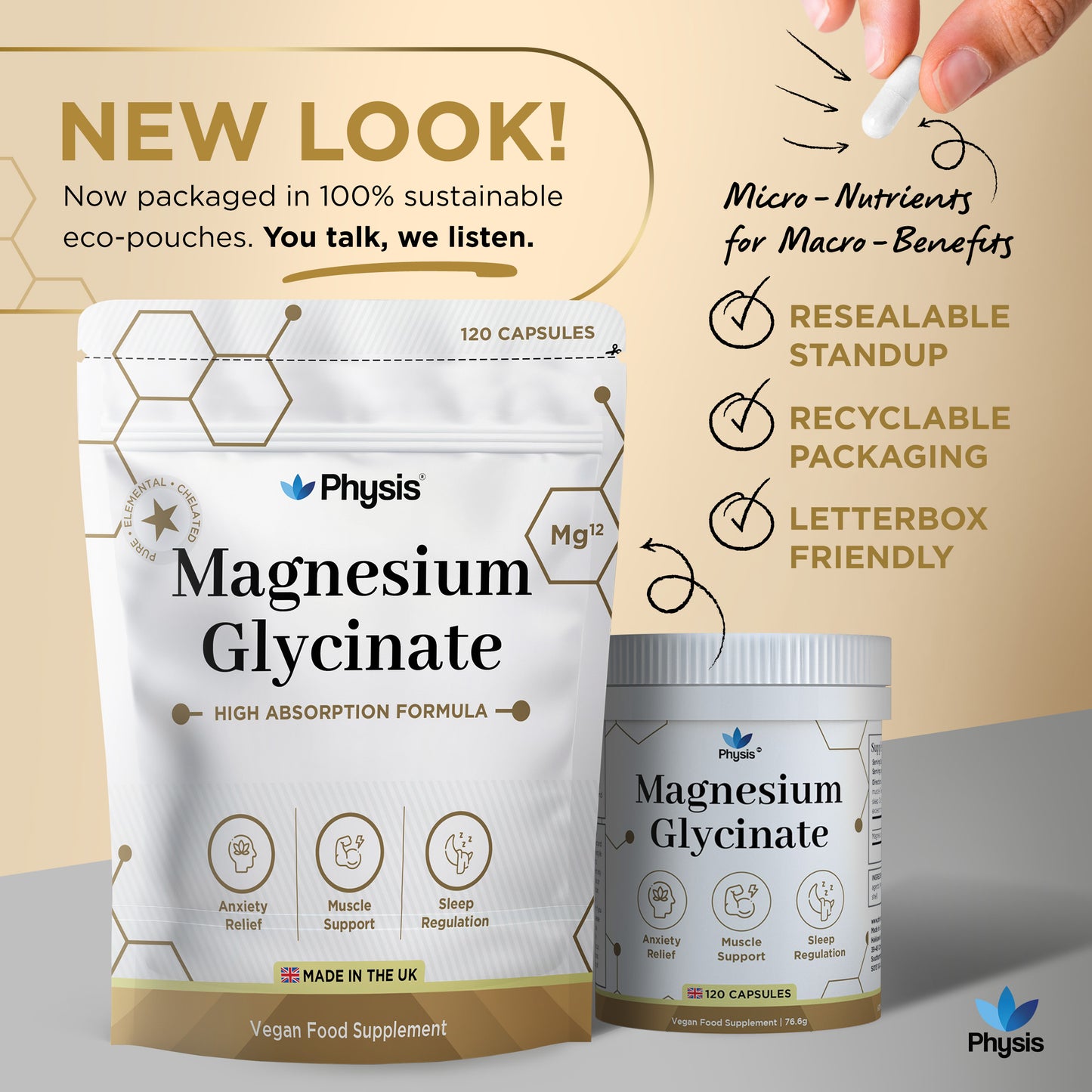 Physis Magnesium Glycinate - Deep Sleep and Anxiety Assist - 120 Capsules