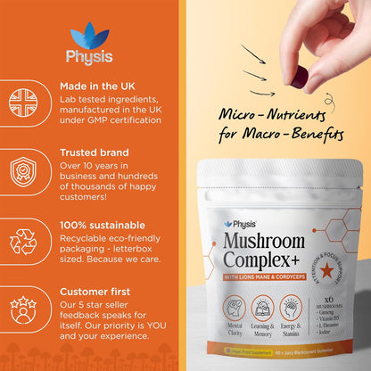 Physis Mushroom Gummies Complex - 60 x Juicy Blackcurrant