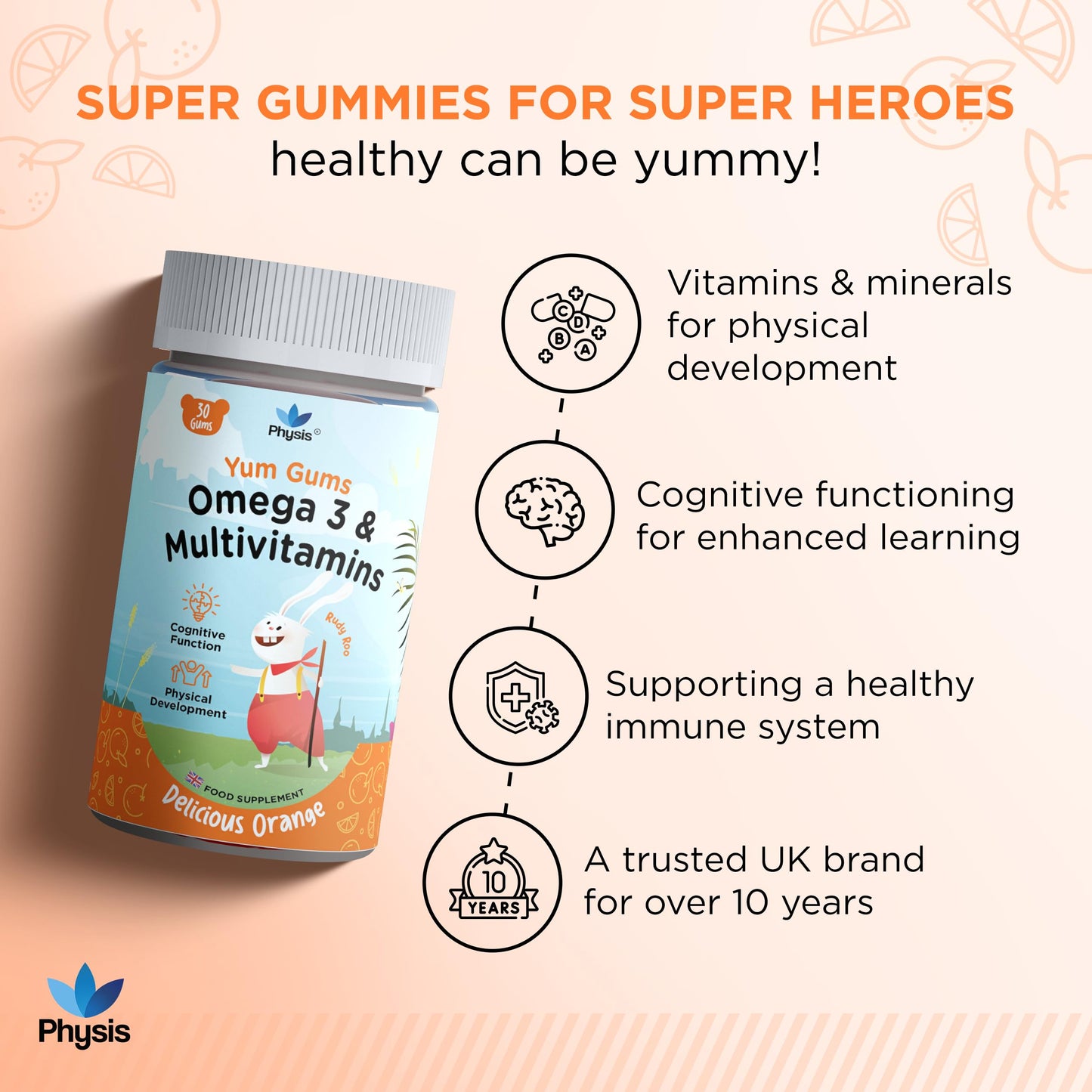 Physis Kids Multivitamin RUDY ROO Gummies - 30 Orange Flavour Softies