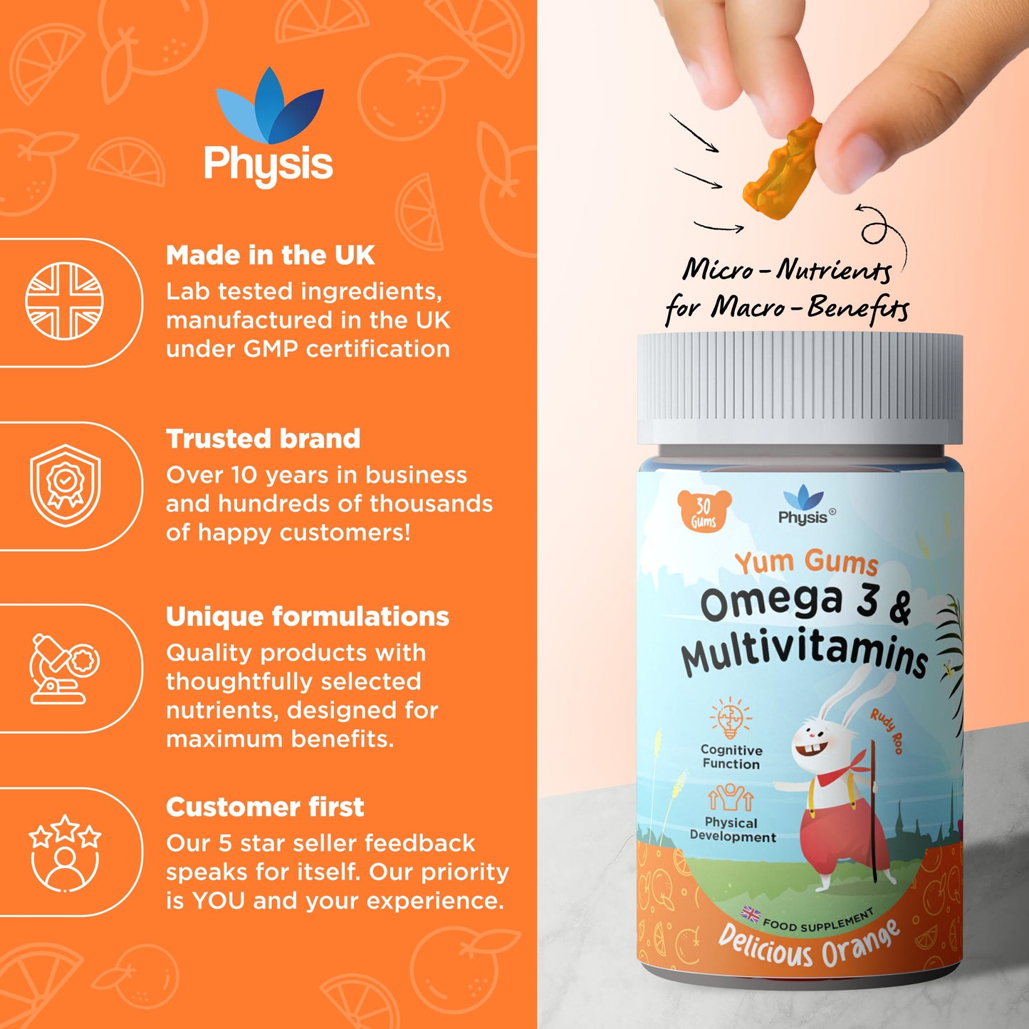 Physis Kids Multivitamin RUDY ROO Gummies - 30 Orange Flavour Softies