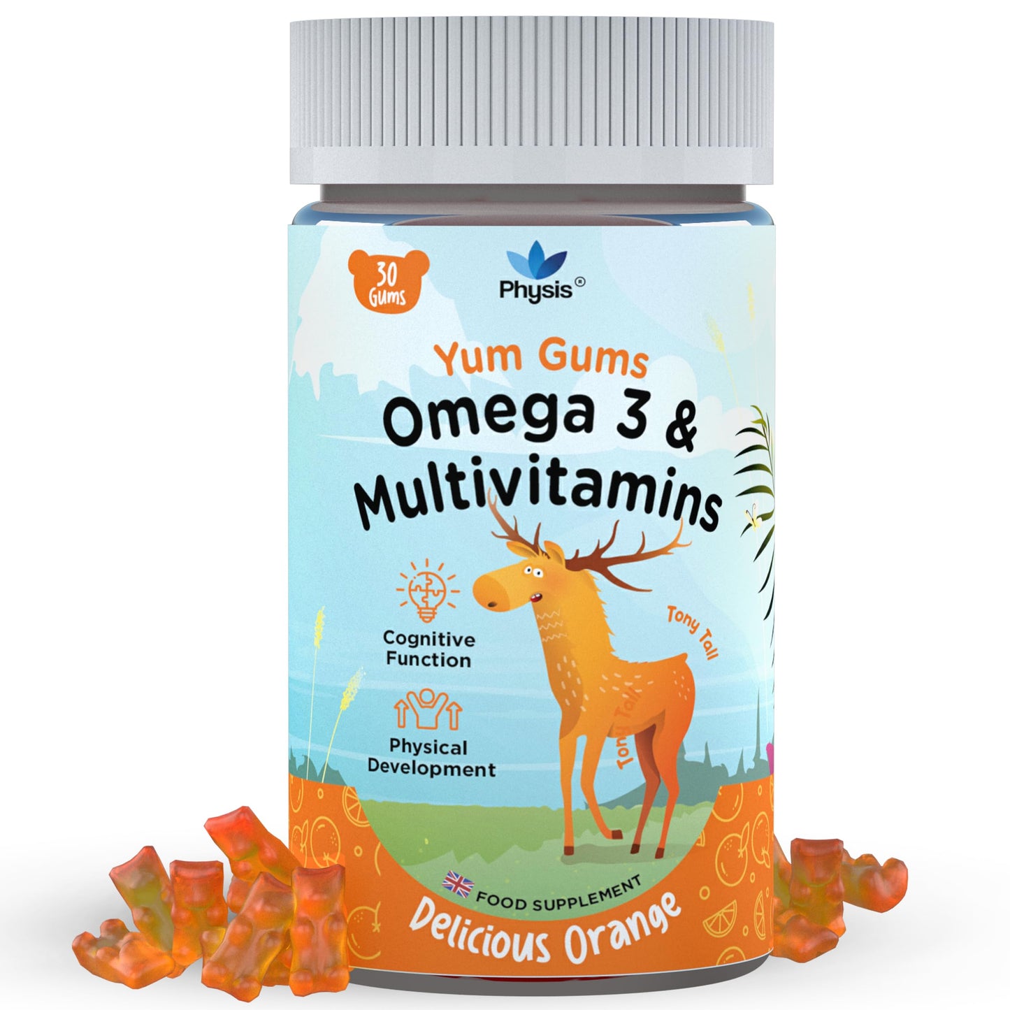 Physis Kids Multivitamin Tony Tall Gummies - 30 Orange Flavour Softies